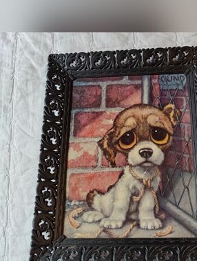 Vintage Pity Puppy Art Print by Gig in Original Black Frame